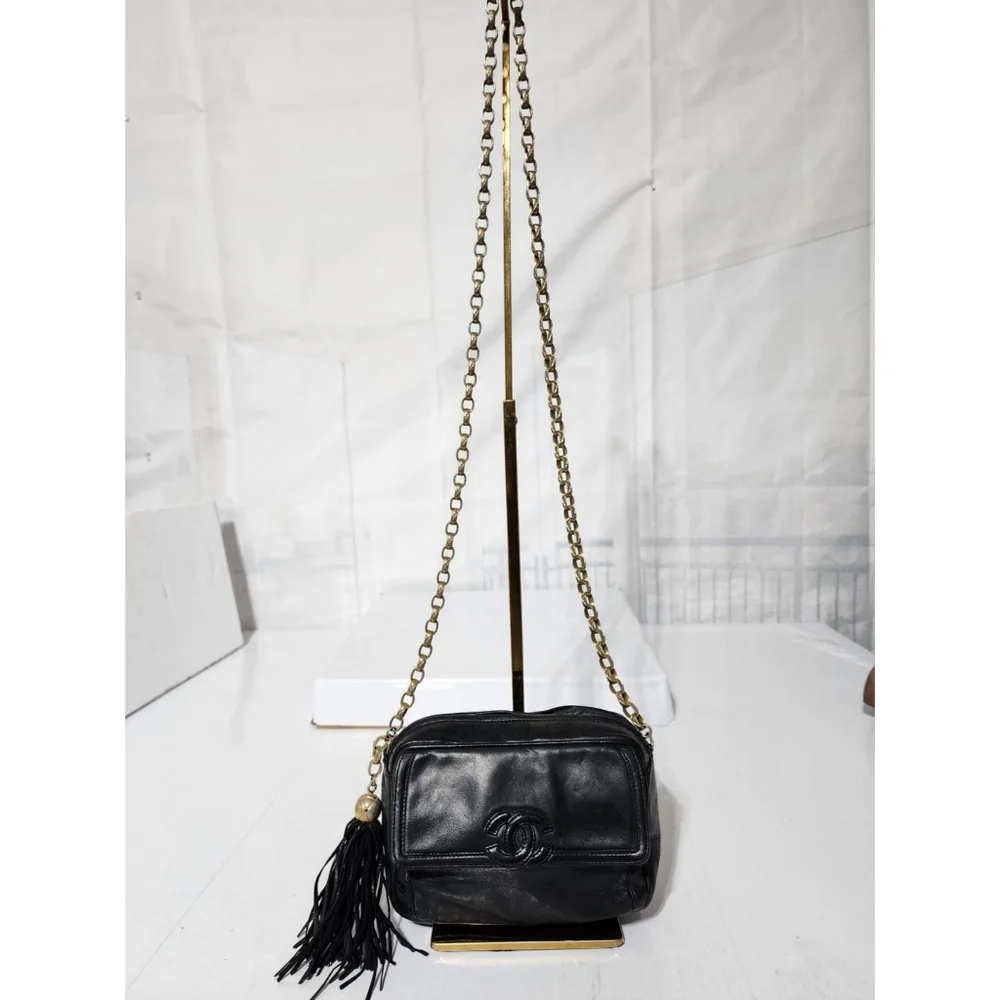 Chanel Lambskin Vintage Mini Fringe Camera Bag Black - Picture 1 of 15